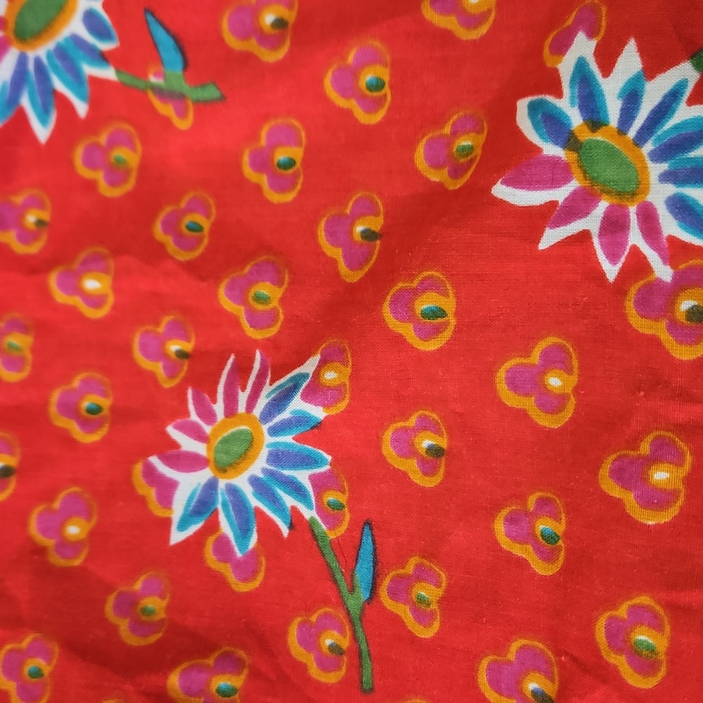 Vintage Cotton Indian Block Design  Orange  Blue Floral Shower 72" X 72" Curtain - Picture 6 of 17